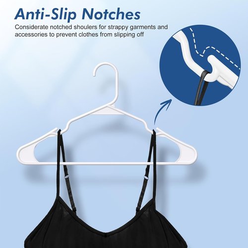 HOUSE DAY Plastic Hangers - 16 Pack Non-Slip Durable Adult Clothes Hangers in White | Space-Saving Design with Shoulder Grooves