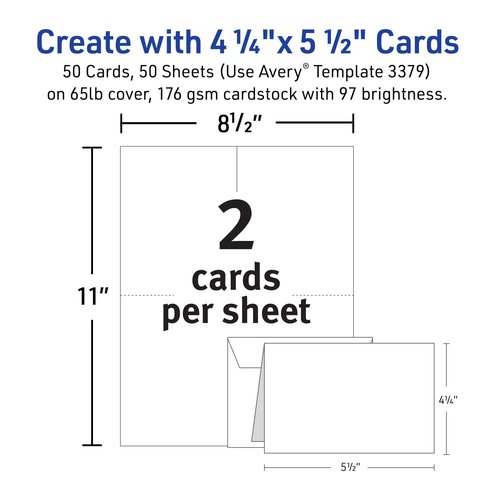 Avery Printable Note Cards, Envelopes Included, 4.25" x 5.5", Textured White, Laser & Inkjet Compatible, 50 Blank Cards Total, Great for Product Branding, Marketing, and More (3379)