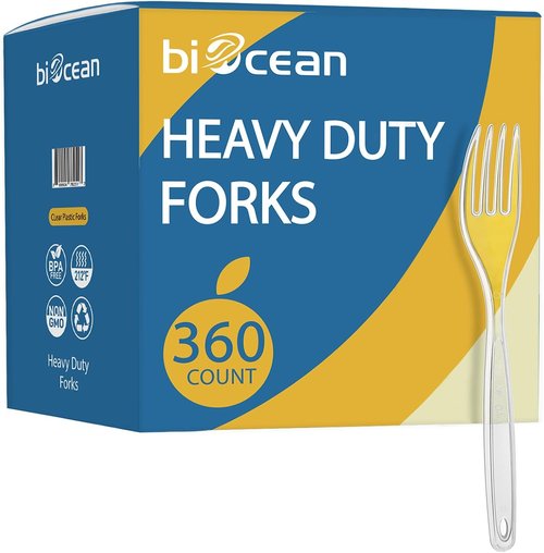 Clear Plastic Utensils - 360 Heavy-Duty Disposable Forks for Parties | Bulk Silverware