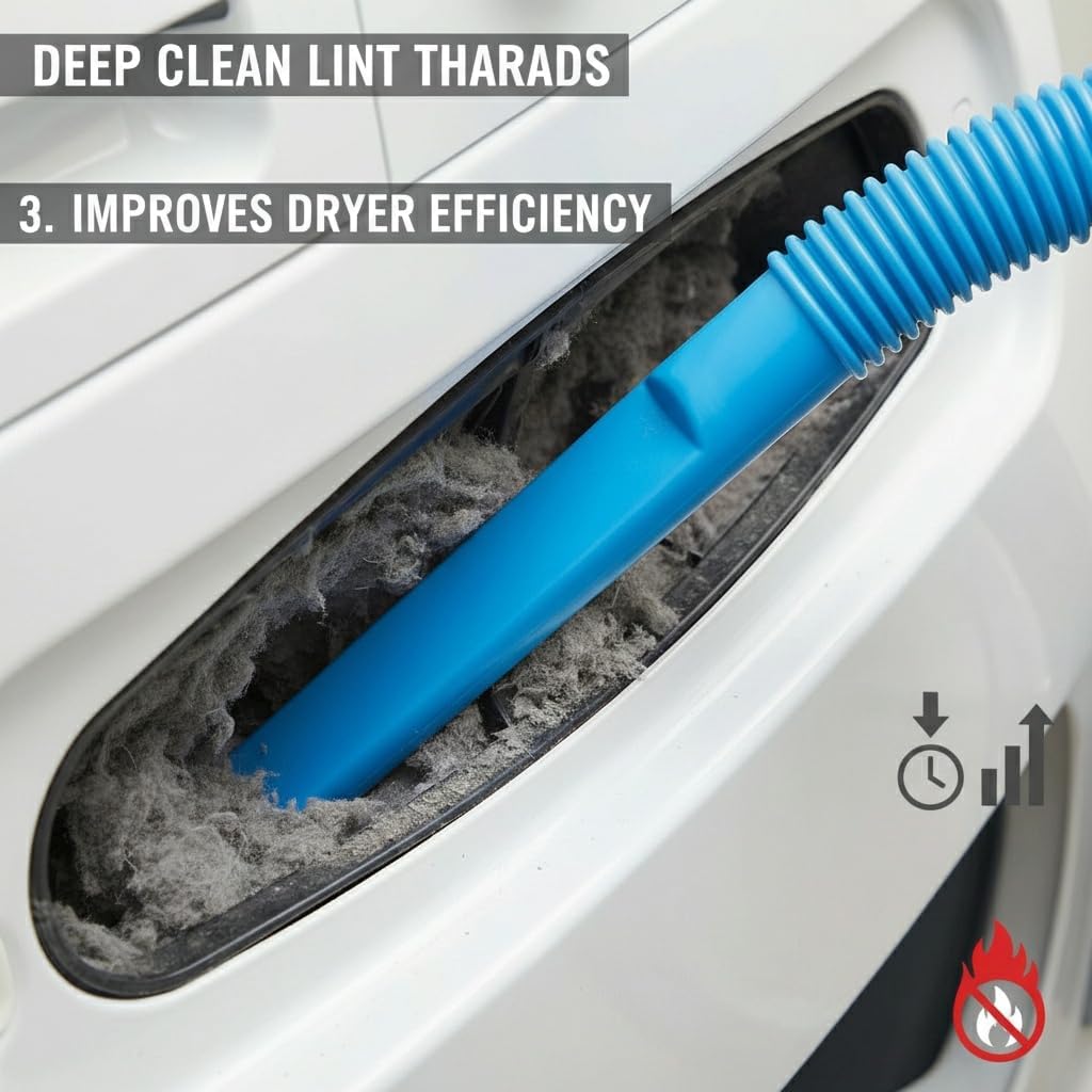 Skiennix Dryer Vent Cleaner Kit - 31.5" Flexible Lint Vacuum Attachment | Universal Fit, Deep Cleans Clogged Vents, Reduces Fire Hazards (Blue)