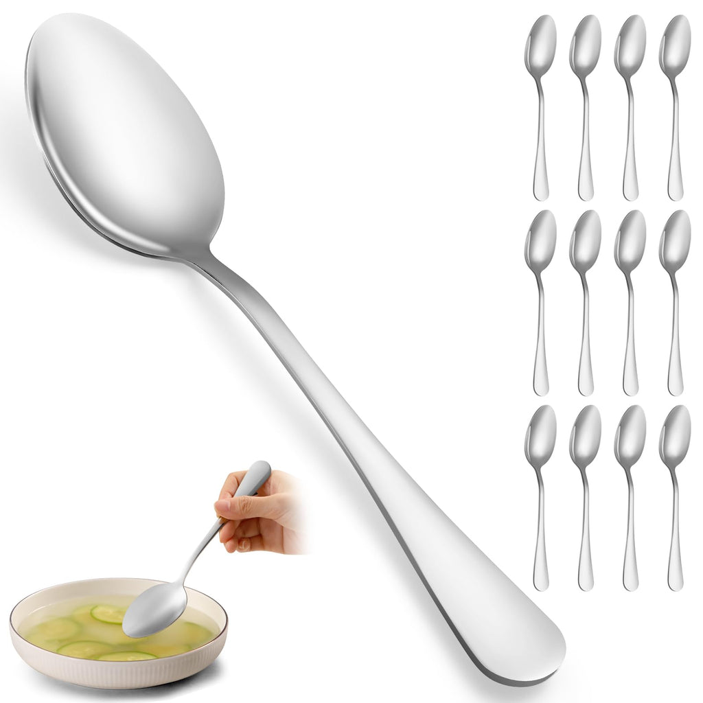 8 Pcs Large Tablespoons Set, Food-Grade Stainless Steel Soup Spoons, Metal Cutlery Spoon, Dinner Spoon, Spoons Silverware for Home, Kitchen or Restaurant, Mirror Polished, Dishwasher Safe 8 Inch