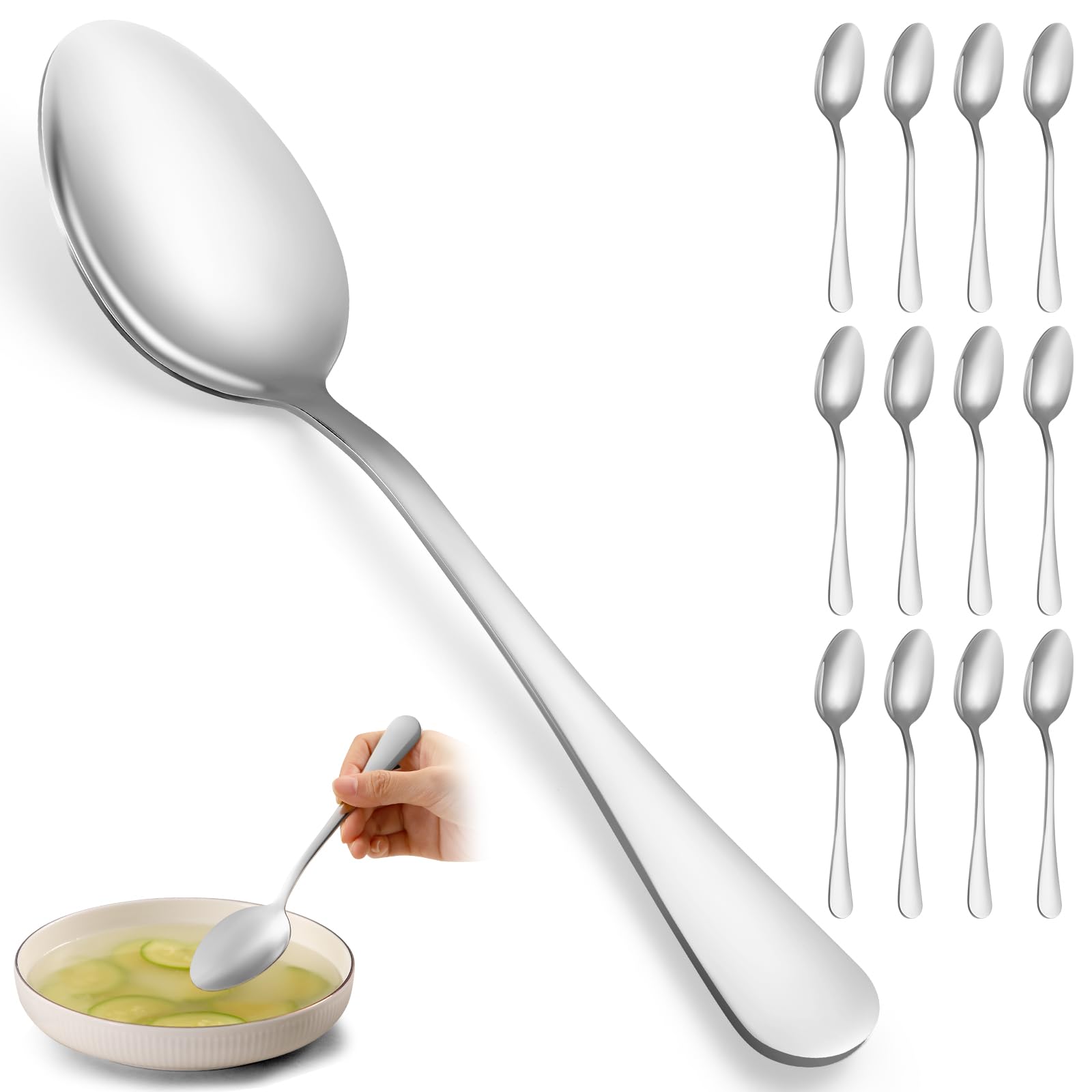 8 Pcs Large Tablespoons Set, Food-Grade Stainless Steel Soup Spoons, Metal Cutlery Spoon, Dinner Spoon, Spoons Silverware for Home, Kitchen or Restaurant, Mirror Polished, Dishwasher Safe 8 Inch