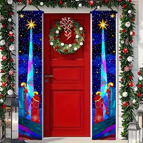 HOMETITUTE Nativity Star Door Banner Set Religious Christmas Porch Sign