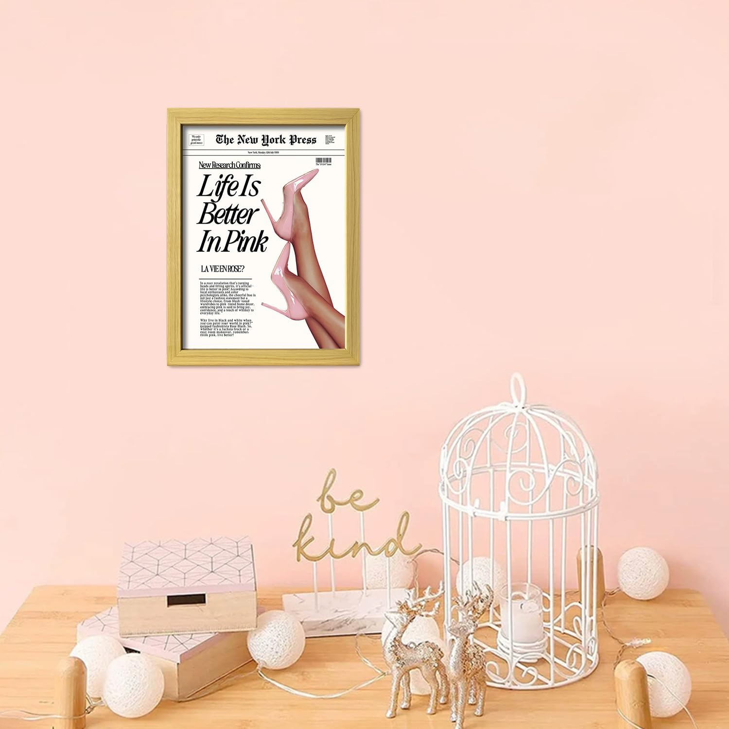 Skiennix Framed Baby Pink Wall Art - Trendy Canvas Print for Aesthetic Room Decor | Perfect for Bedrooms