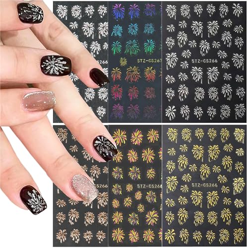 Flywindy 6 Sheets Spark Pattern Nail Art Stickers 3D Self-Adhesive Decals