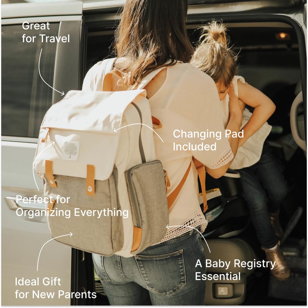 Parker Baby Diaper Backpack - Large Cream Diaper Bag with Insulated Pockets & Stroller Straps