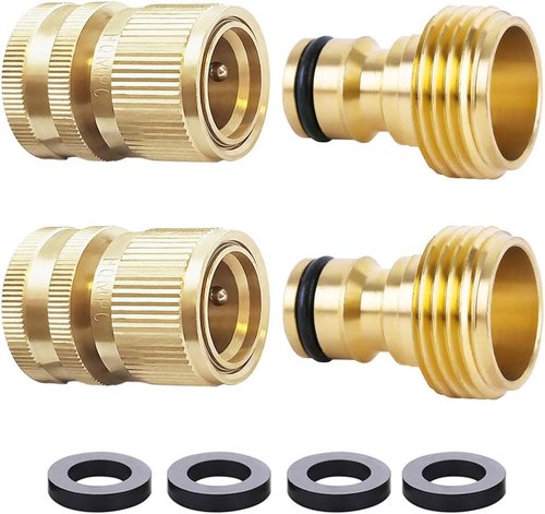 HQMPC Garden Hose Quick Connect - Solid Brass Fittings for Easy Hose Disconnect | 3/4 Inch GHT (2 Sets)
