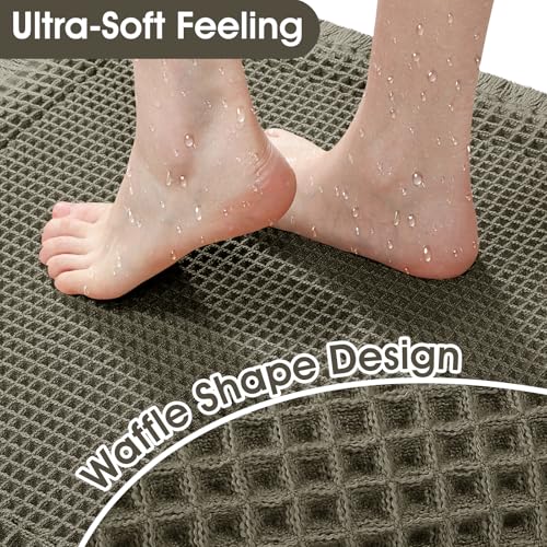 ACCUMTEK Waffle Bath Mat 36x24 in Greyish Green Bordered Non-Slip Quick Dry Bathroom Rug