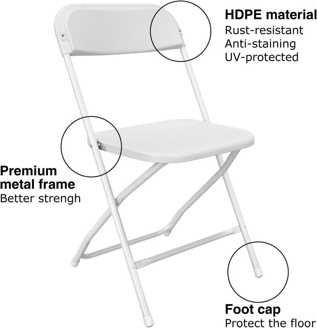 Regine Switzerland 10-Pack White Folding Chairs - Portable, Stackable Plastic Seats for Events | 350lbs Capacity