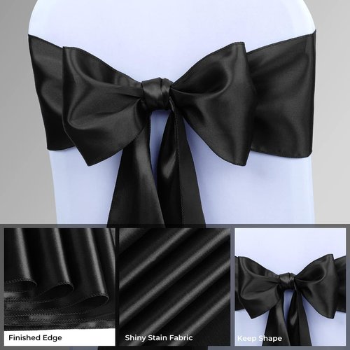 Babenest Satin Chair Sashes - 50 Pcs Upgraded Chair Ribbons & Bows for Weddings, Parties & Events | Black