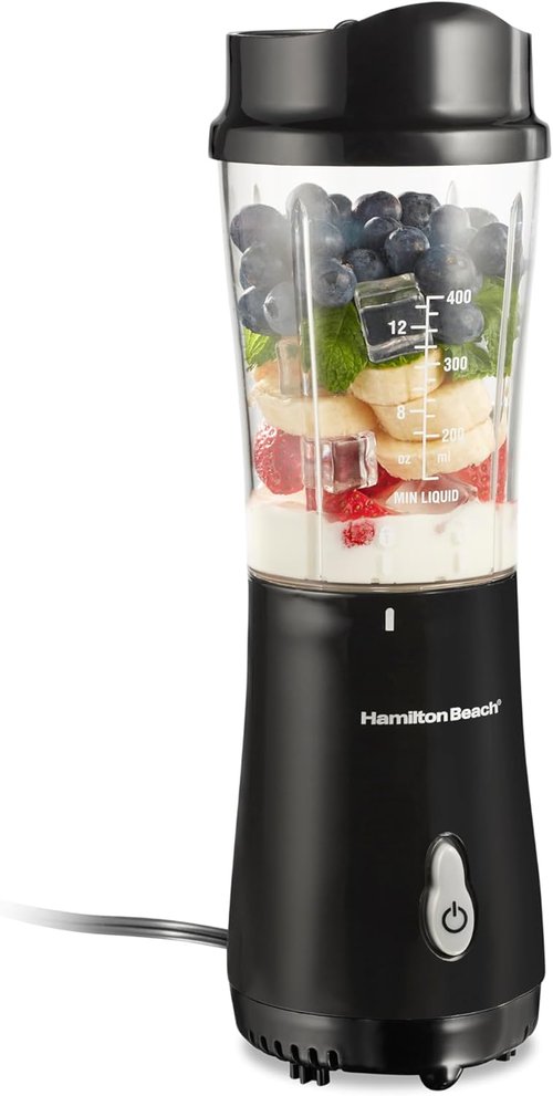 Hamilton Beach Portable Blender - 14 Oz BPA-Free Travel Cup & Lid, Durable Stainless Steel Blades, Black