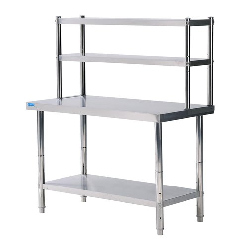 KUARBARR Stainless Steel Shelf 2 Tier Stainless Overshelf for Kitchen Prep Work Table 12 x 48 Inches Adjustable Commercial Steel Table OverShelf for Kitchen, Restaurant, Bar, Utility Room, Garage