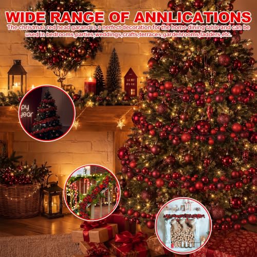 Burgundy Christmas Ball Ornament Garland 9 ft - Set of 2
