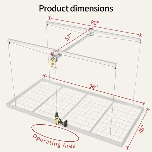 Garage Ceiling Storage Racks - Heavy-Duty 4x8 FT Overhead Rack with Safety Lock | 325 lbs Capacity
