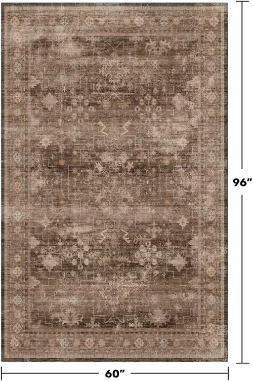 Hazo Haus Taupe Brown 5x8 Area Rug - Vintage Traditional Geometric Design, Washable & Non-Slip for Living Room