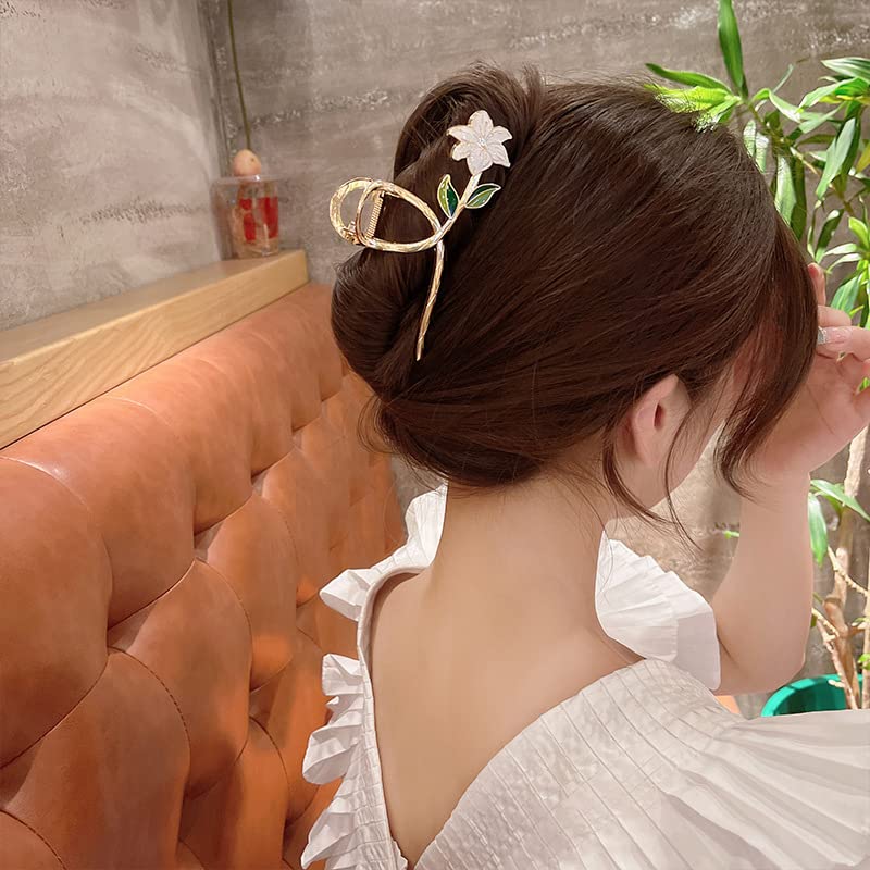 White Lily Metal Hair Claw Clip, Large Nonslip Flower Hair Barrette