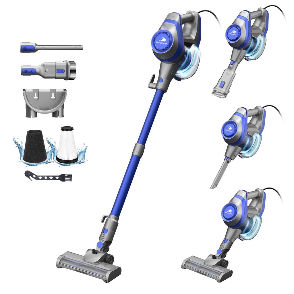 Intercleaner 23Ft Corded Vacuum Cleaner, with LED Headlights & Large Dust Cup, Powerful Suction for Hard Floors & Carpets, Adjustable Stick, Perfect for Pet Hair, Wall Mount Storage