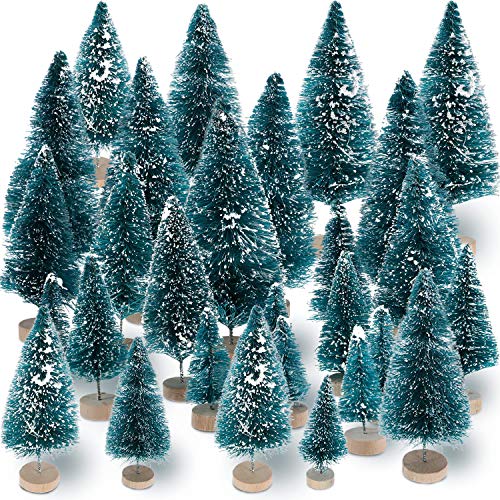 45 Pcs Mini Christmas Bottle Brush Trees Set - Artificial Snowy Pine Varieties