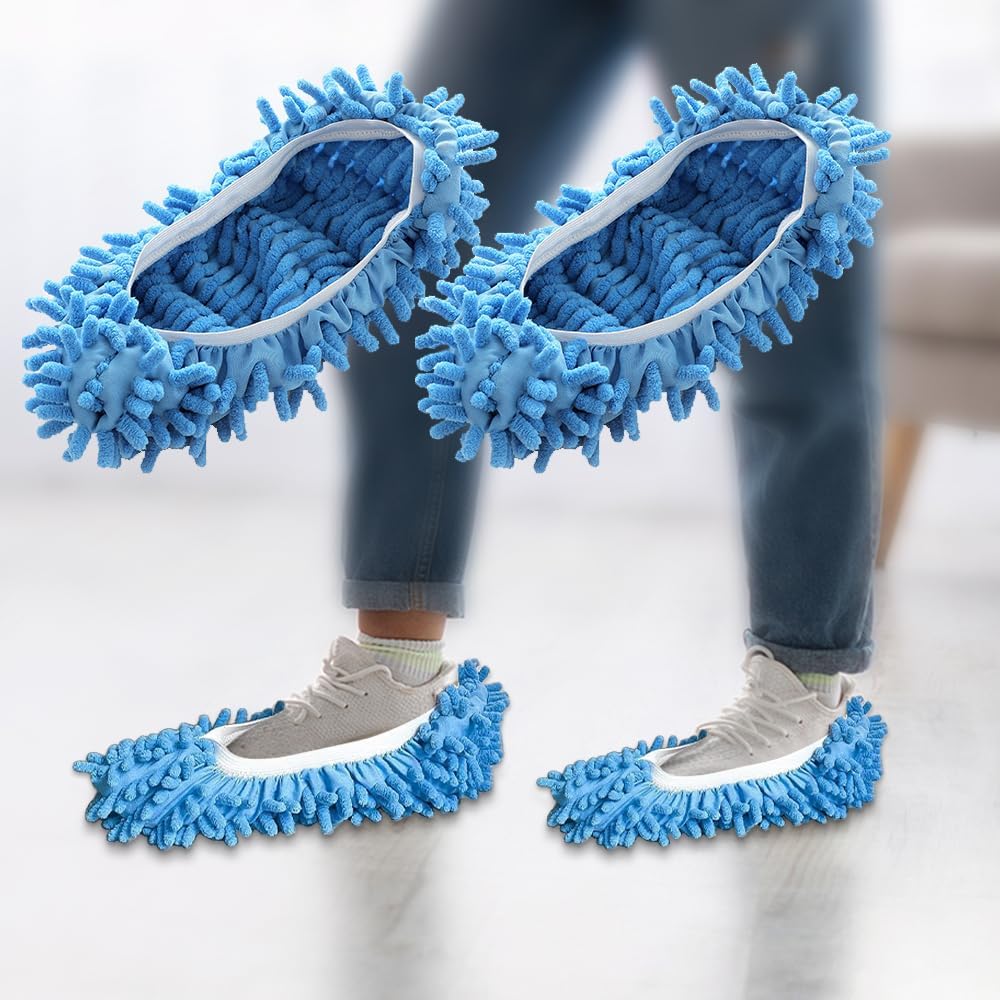 Skiennix Mop Slippers - 2 Pcs Microfiber Floor Cleaning Pads | Soft & Washable Blue Design