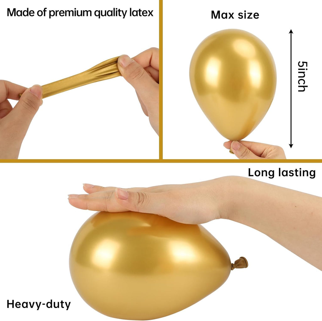RUBFAC Gold Balloons - 120pcs 5-Inch Chrome Metallic Latex Balloons for Graduation, Birthday & Wedding Decor