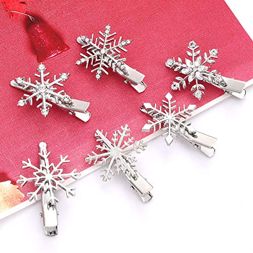 Crystal Snowflake Hair Clips Silver Rhinestone Winter Barrettes 6PCS