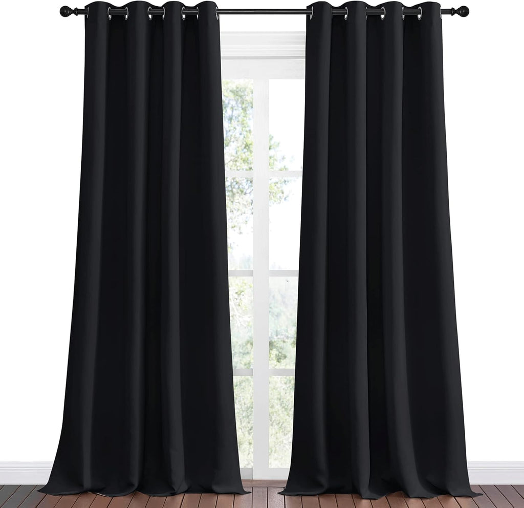 NICETOWN Blackout Curtain Shades - Thermal Insulated Draperies for Halloween | 2 Panels, 55" x 102", Black