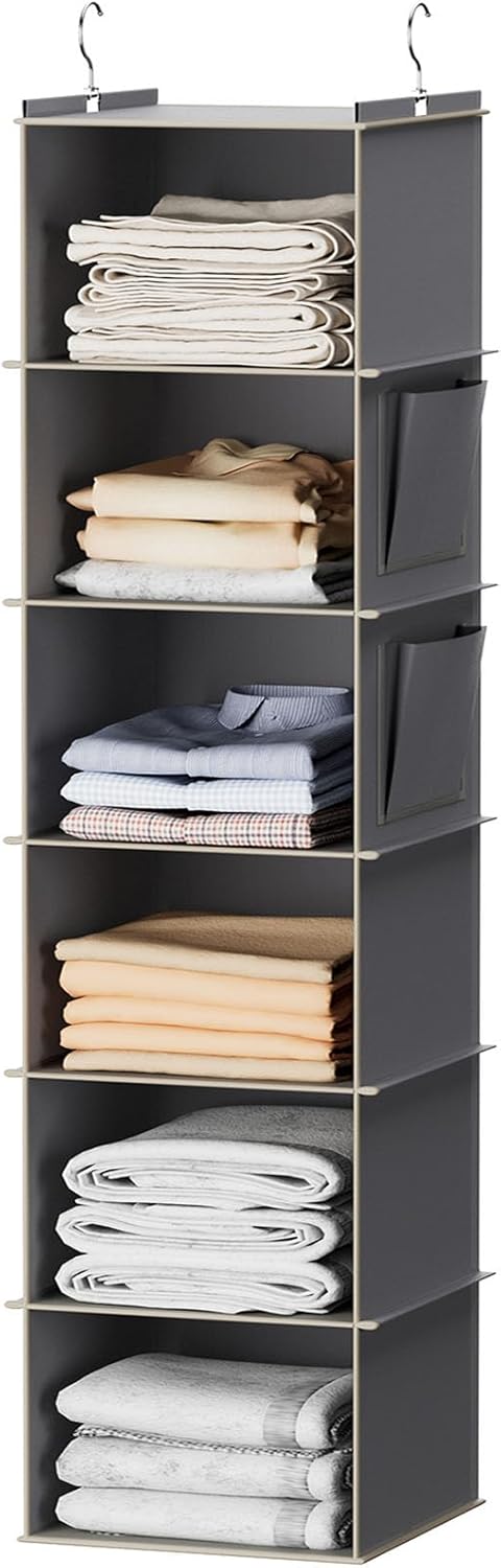 YOUDENOVA Hanging Closet Organizer - 6-Shelf Storage Solution for Efficient Closet Space - Grey
