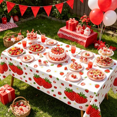 Strawberry Party Tablecloth - 6 Pack Waterproof Disposable Table Cover