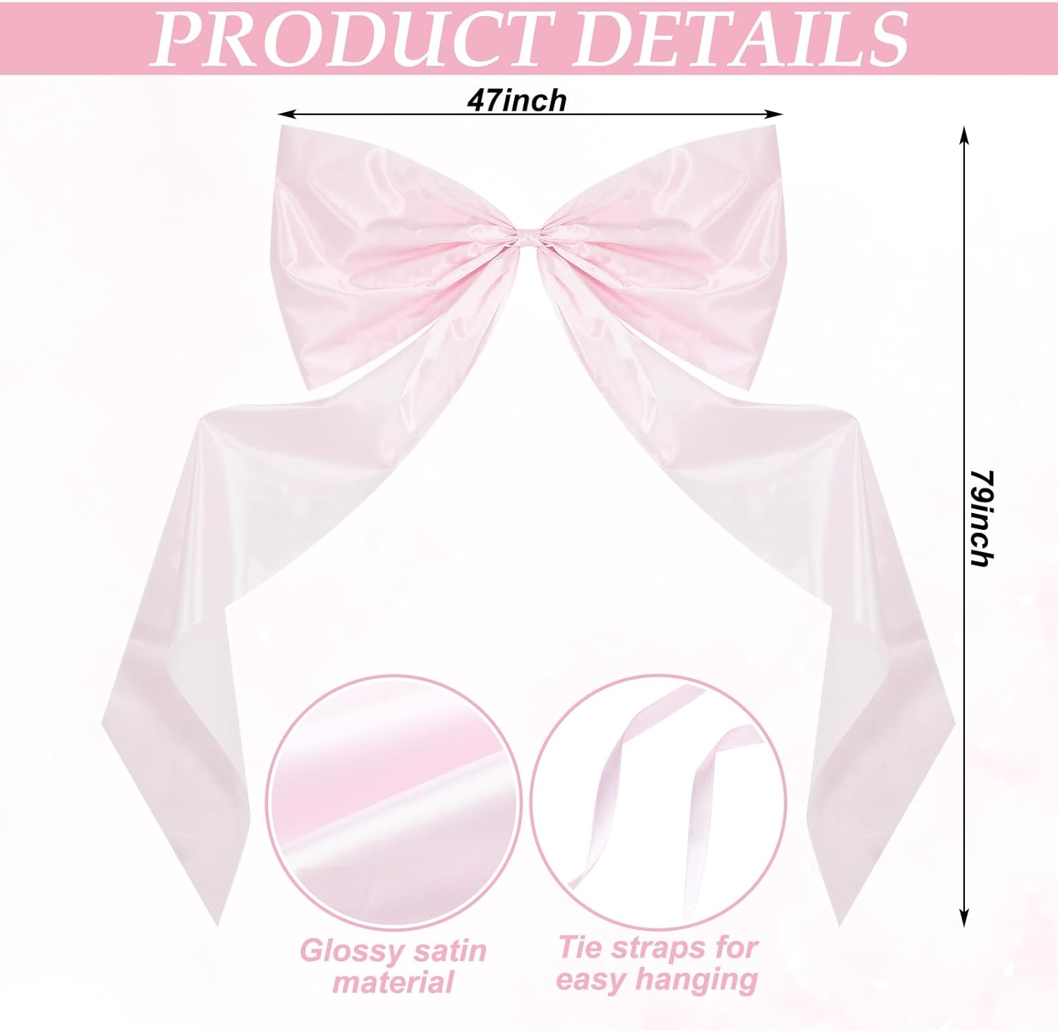 Wavwavw Giant Pink Satin Bow Decoration - 6.33 Ft Extra Large Oversized Gift Wrap for Weddings & Home Decor