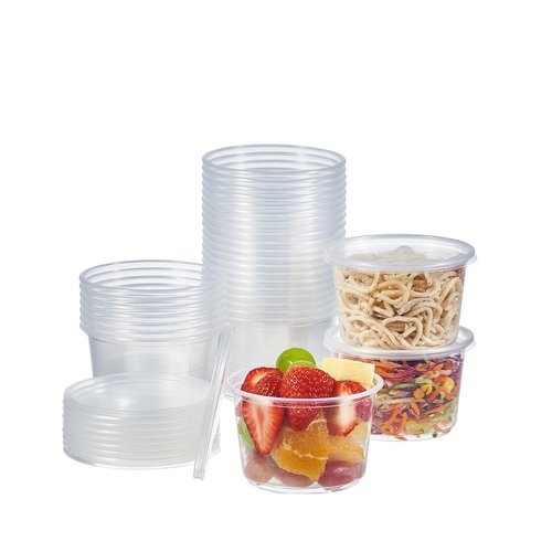 Jaluxing [150 Set - 16 oz. Plastic Deli Disposable Food Storage Containers With Airtight Lids