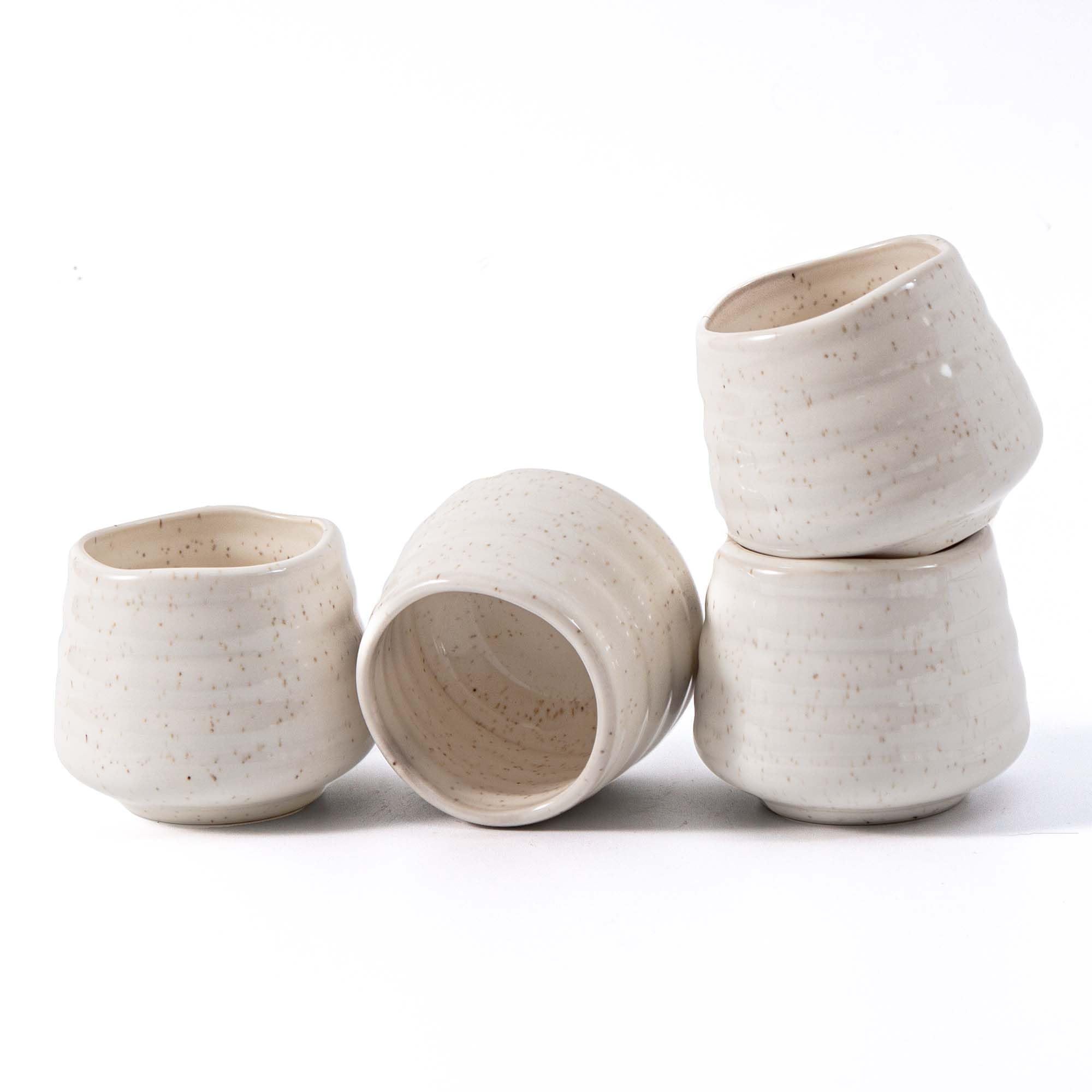 YumiPLUS 4pcs Japanese Tea Cup Set – 160ml 5.4OZ Ceramic Matcha Cup, Handless Espresso Cups, Small Porcelain Mugs for Coffee Tea Lovers (Speckle)