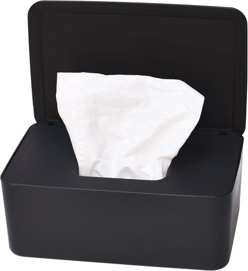 Diaper Wipes Dispenser - Stylish Tissue Storage Box with Lid for Home, Office & Cars | Black