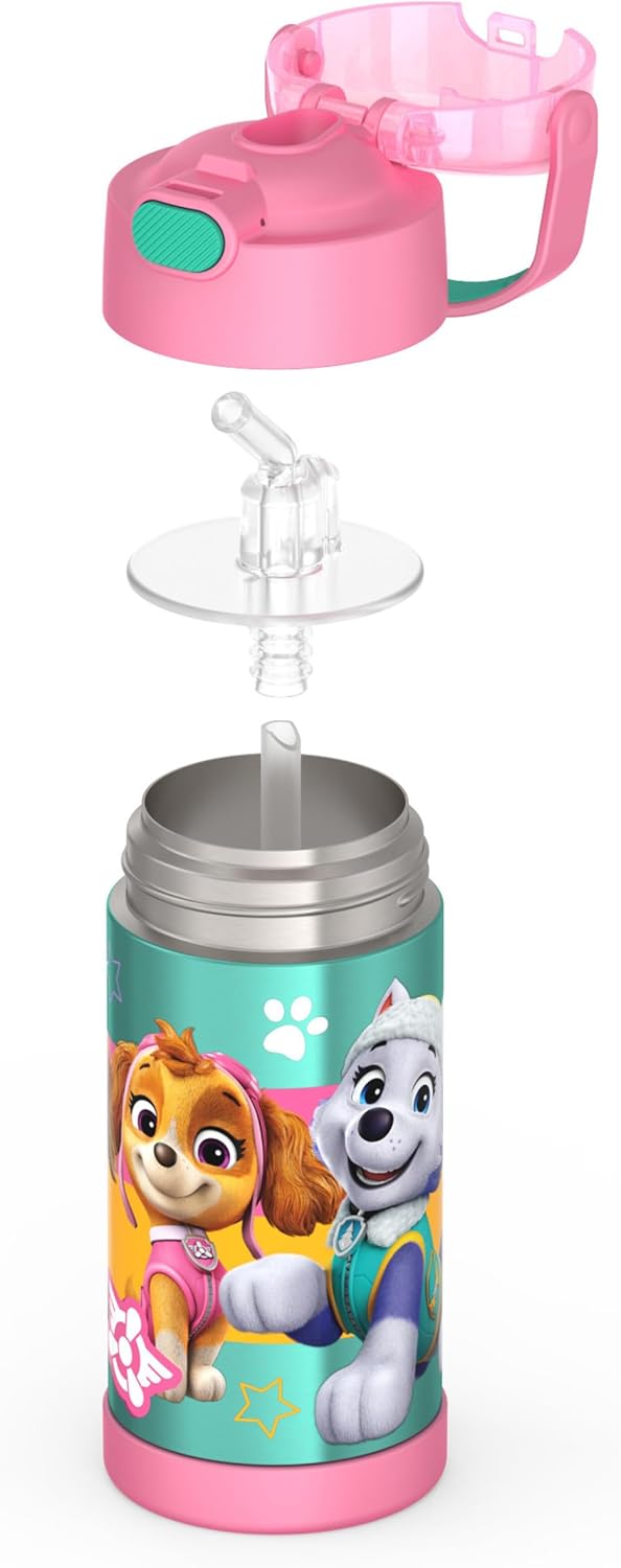 THERMOS FUNTAINER Water Bottle - 12 Ounce Kids Stainless Steel Insulated Bottle with Straw | Paw Patrol Design