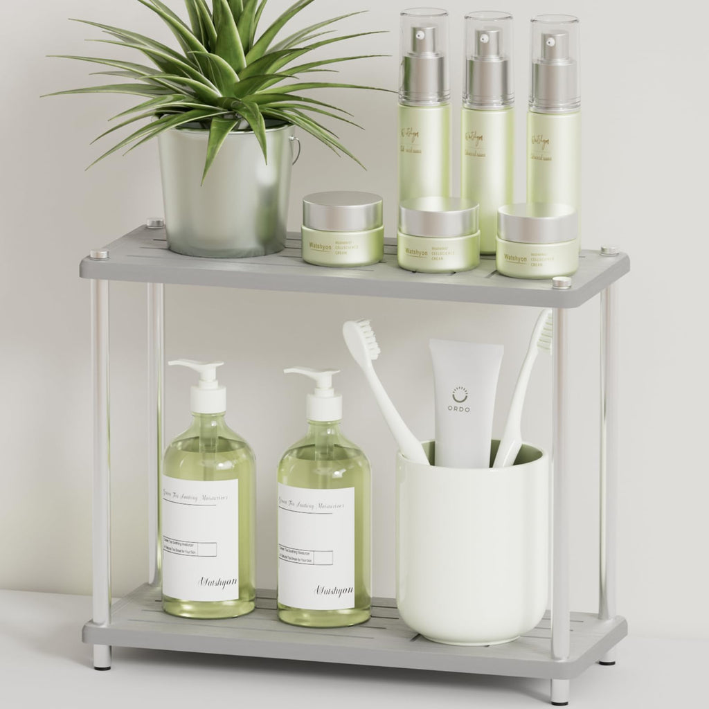 2 Tier Bathroom Organizer and Storage Water Absorbing Stone Bathroom Counter Organizer, Skincare Organizers with Perfume & Makeup