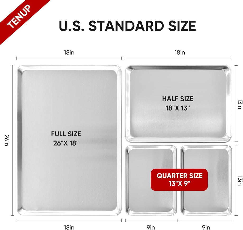 TENUP Aluminum Quarter Sheet Pan Set - 6 Pack Heavy Duty Baking Trays, 13" x 9", Warp-Resistant & Rust-Free