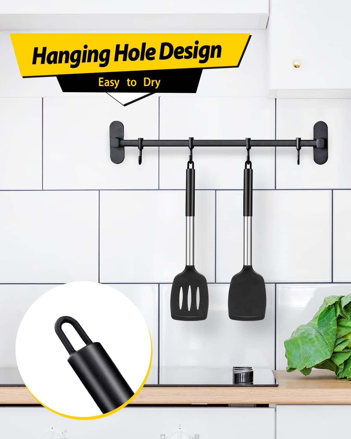 Skiennix Silicone Turner Spatulas - Non-Stick, High Heat Resistant, BPA-Free | Pack of 2 (Black)