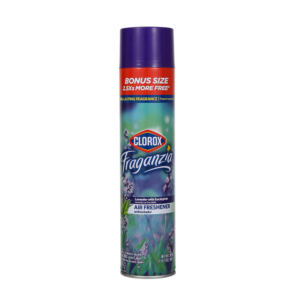 Clorox Fraganzia Aerosol Air Freshener in Lavender with Eucalyptus Scent - Long-Lasting Room Spray, Odor Eliminator for Home, Bathroom, and Bedroom, 20 oz Bonus Size - 12 Pack