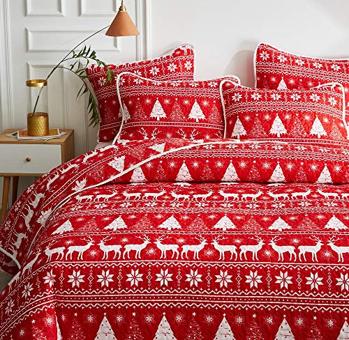Christmas Quilt Set Twin Deer Snowflake Reversible Microfiber Bedspread - 68x86, 1 Quilt + Pillow Sham