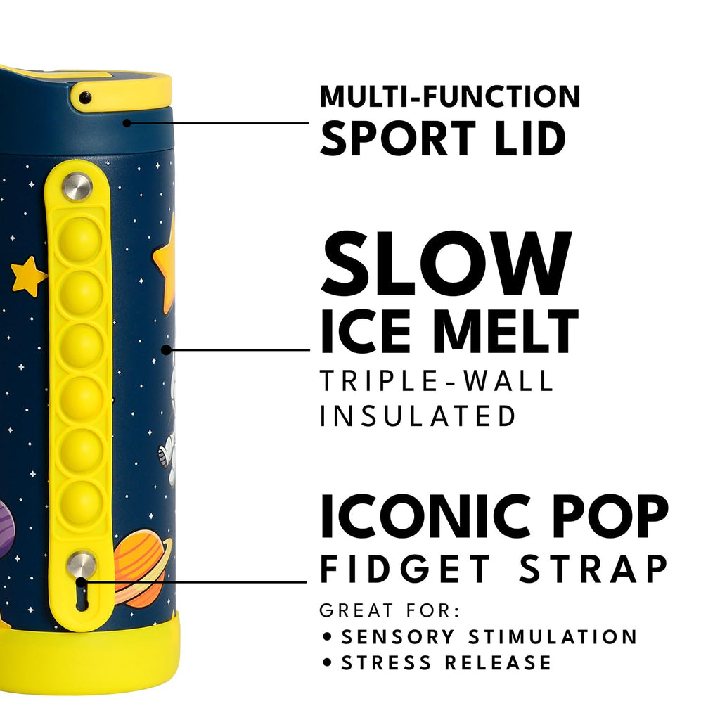Elemental Iconic Kids Water Bottle for School - 100% Leak-Proof Insulated Water Bottles with Straw Lid & Pop-It Handle for Boys & Girls - Triple-Wall Insulated & BPA-Free, 14oz – Little Astronaut