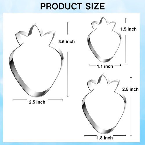 Auktosmn Strawberry Cookie Cutter Set-Size 3.5" 2.5" 1.5"-3 Pieces-Dishwasher Safe Fondant Cookie Cutters for Baking