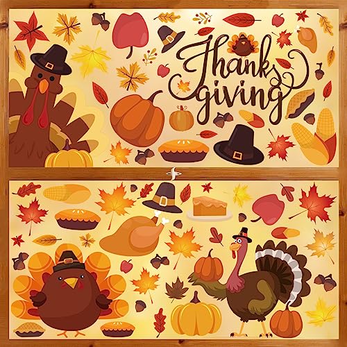 Thanksgiving Window Cling Stickers - 101 PCS Turkey & Pumpkin Decor