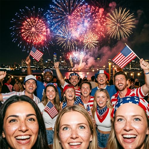 Gemoioio 4th of July Glitter Temporary Tattoos – 8 Sheets Waterproof Red White Blue Star Face Stickers for Independence Day Party Supplies