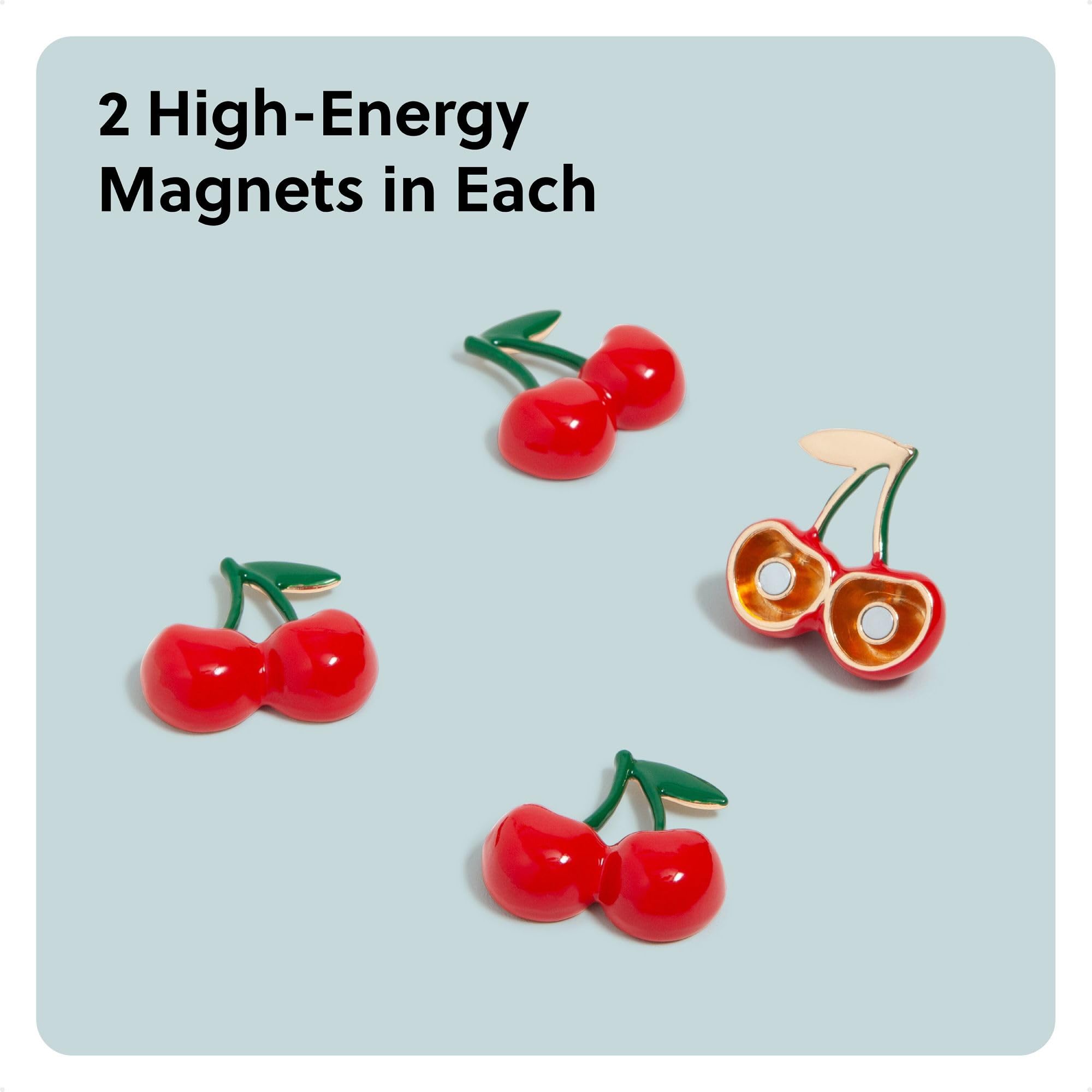 U Brands Red Cherry Locker Magnets, Set of 4, Fun Magnetic Locker Accessories for School, Whiteboard Accessories, Cute Fruit Magnets for Refrigerator