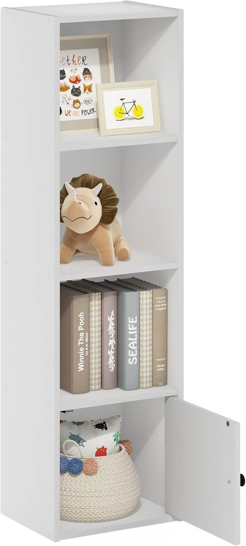Furinno Luder Bookcase - Stylish White Shelf with 1 Door Storage Cabinet for Organized Living