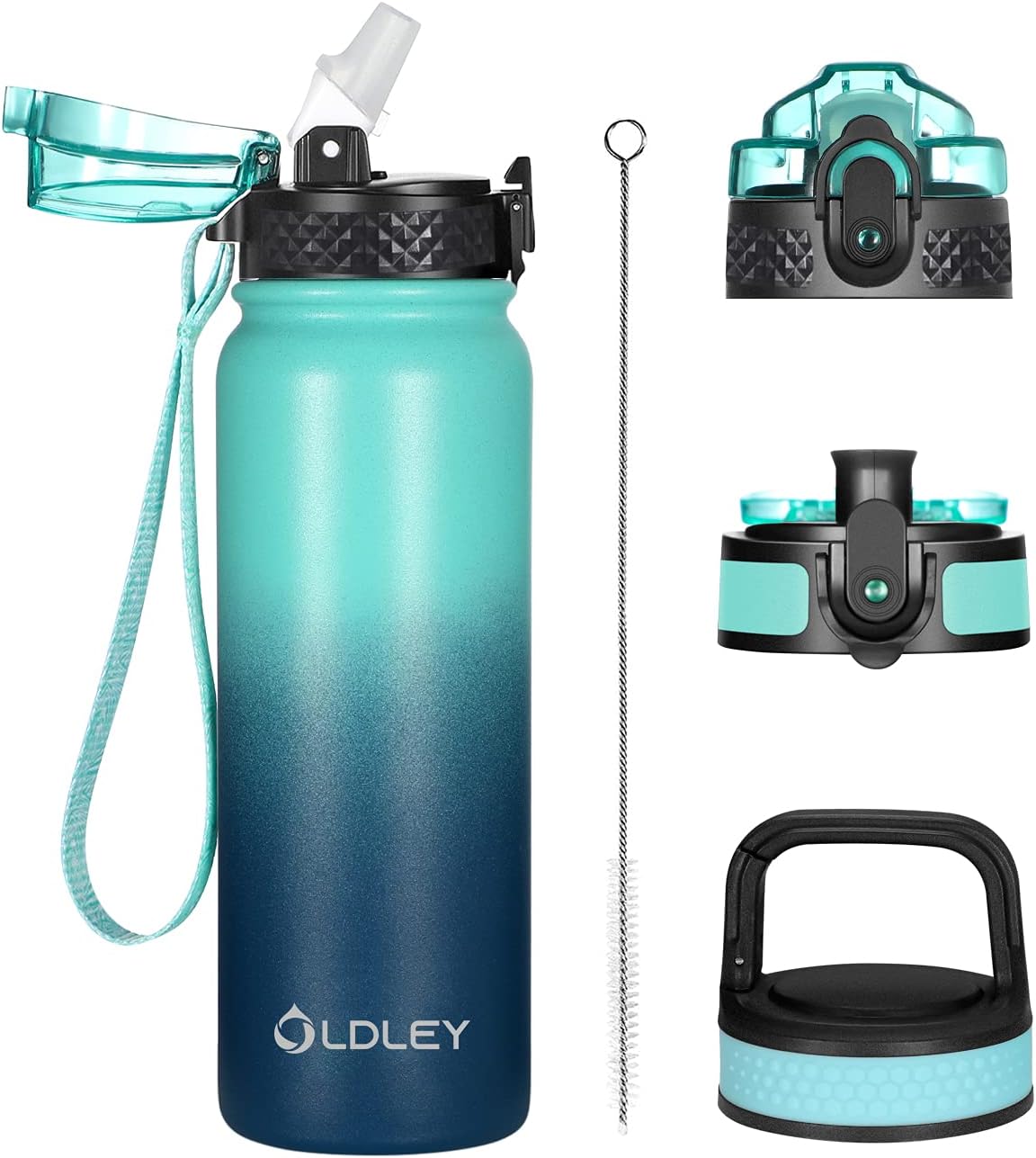 Oldley Insulated Water Bottle - 20oz Stainless Steel with 3 Lids & Fruit Strainer | BPA-Free, Leak-Proof