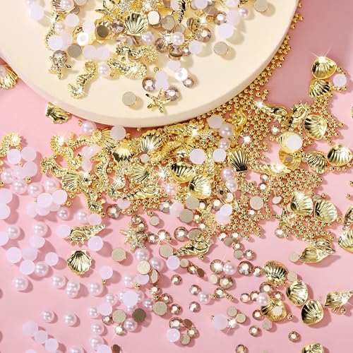 Gold Seashell & Starfish Nail Charms - 3D Ocean Alloy Decor for Summer Manicure