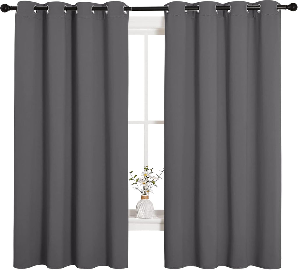 NICETOWN Grey Blackout Curtain Panels - Thermal Insulated Grommet Top Drapes for Bedroom | 2 Panels, W55 x L68-Inch