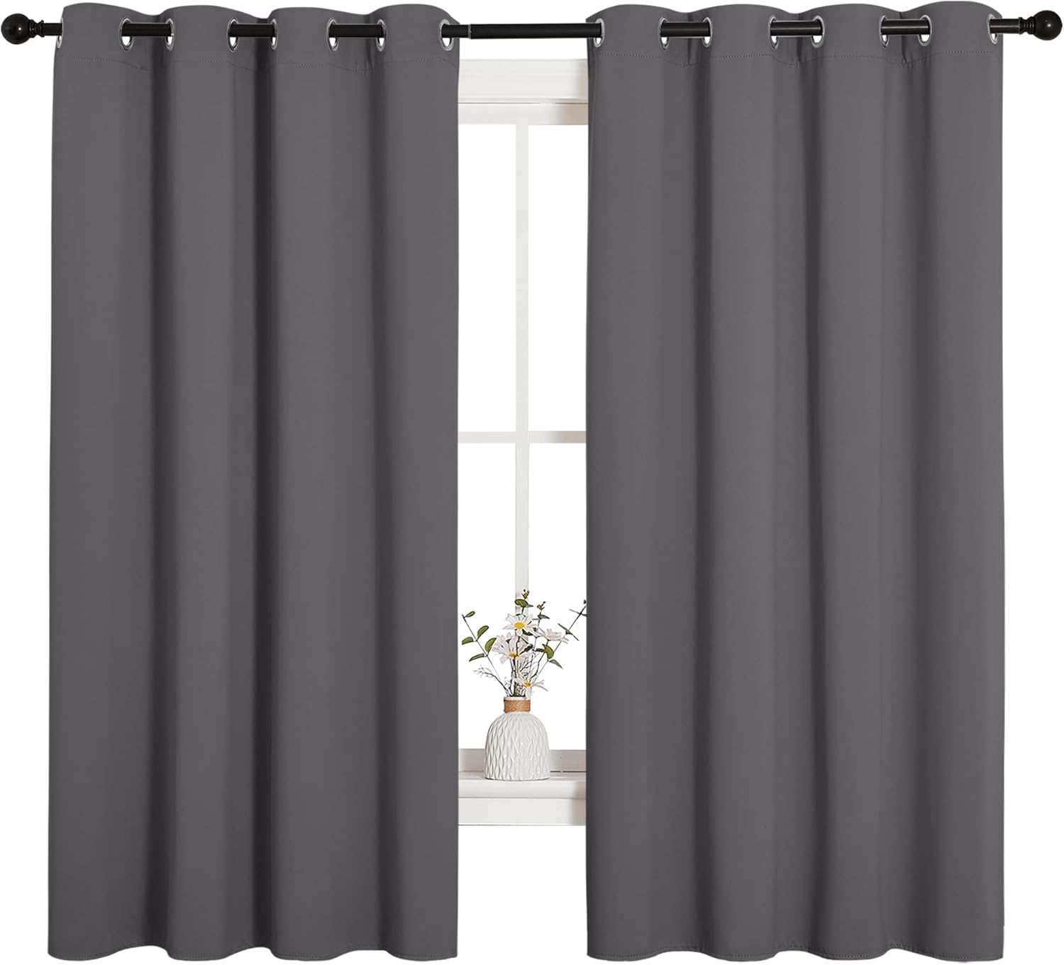 NICETOWN Grey Blackout Curtain Panels - Thermal Insulated Grommet Top Drapes for Bedroom | 2 Panels, W55 x L68-Inch