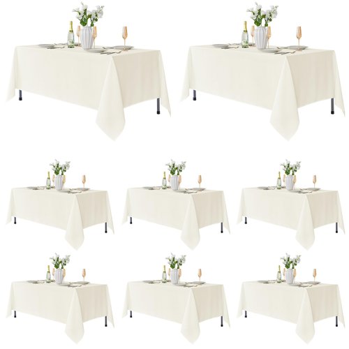 Fitable 8 Pack Table Cloth Rectangle Table: Stain and Wrinkle Resistant Tablecloth Rectangular, Washable Polyester Tablecloths for Wedding Party Dining Banquet Event Catering(Ivory, 70x120 Inch)