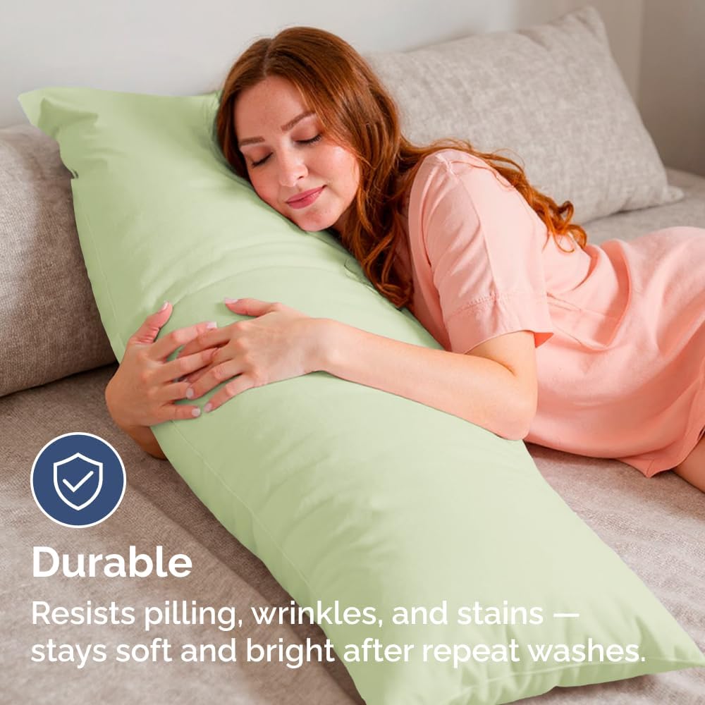Skiennix Body Pillowcases Set of 2 | Soft 20x54 Long Pillow Covers for Side Sleepers - Wrinkle-Free, Machine Washable in Light Sage Green